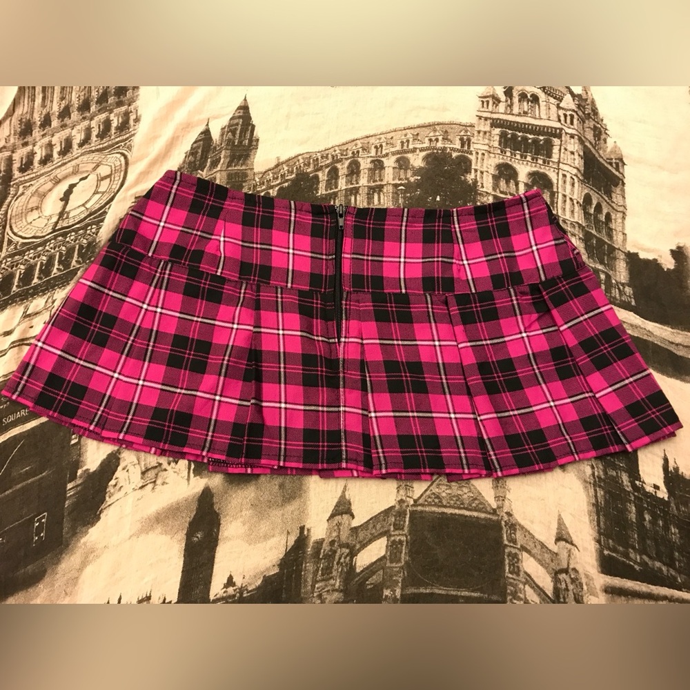 NWOT Plaid Checks Hot Dolly Mini Skirt Pink & Black PHAZE SIZE UK 14 / US 10 XL
